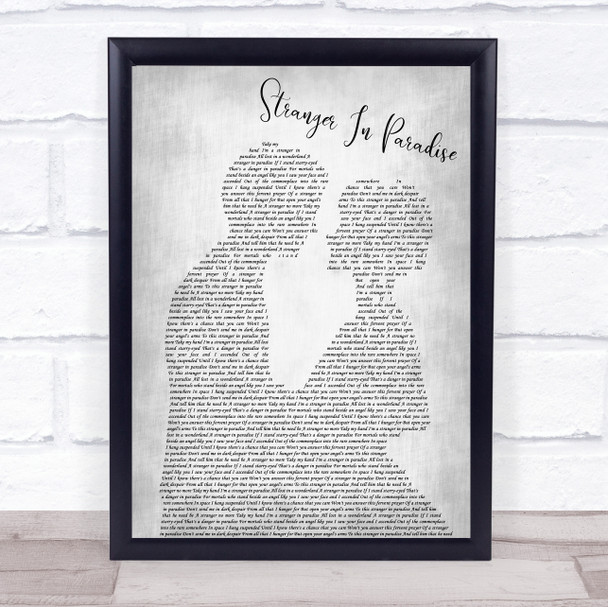 Tony Bennett Stranger In Paradise Man Lady Bride Groom Wedding Grey Song Lyric Wall Art Print