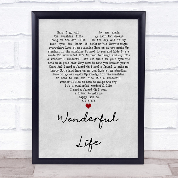 Black Wonderful Life Grey Heart Song Lyric Music Wall Art Print