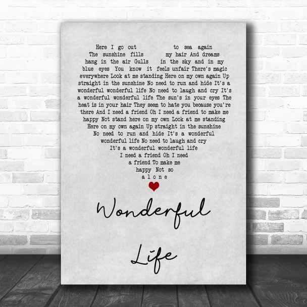 Black Wonderful Life Grey Heart Song Lyric Music Wall Art Print