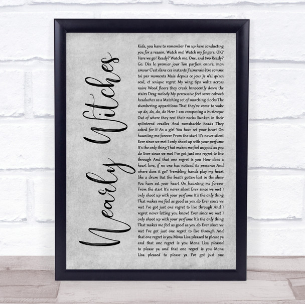 Panic! At The Disco Nearly Witches (Ever Since We Met...) Grey Rustic Script Song Lyric Wall Art Print