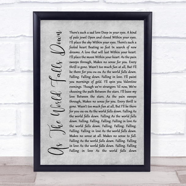 David Bowie As The World Falls Down Grey Rustic Script Song Lyric Wall Art Print