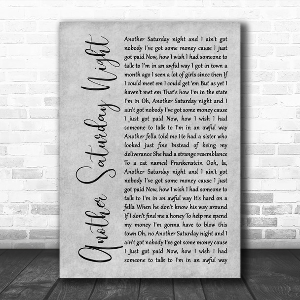 Cat Stevens Another Saturday Night Grey Rustic Script Song Lyric Wall Art Print