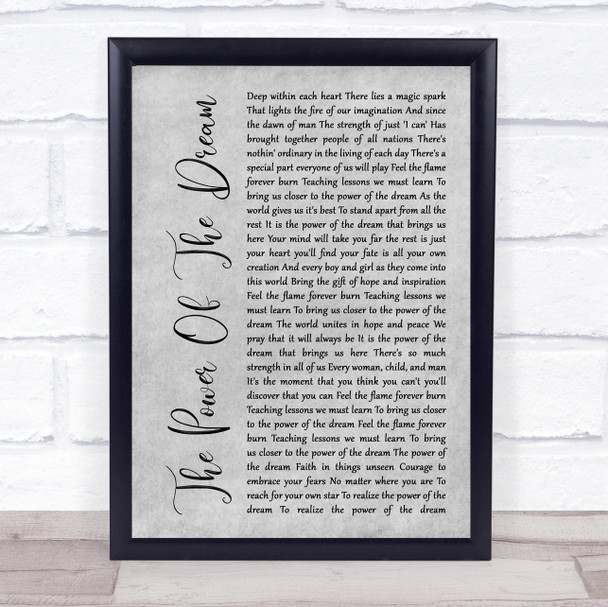 Celine Dion The Power Of The Dream Grey Rustic Script Song Lyric Wall Art Print