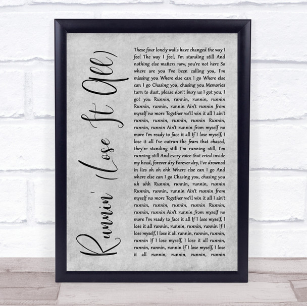 Naughty Boy Runnin' (Lose It All) Grey Rustic Script Song Lyric Wall Art Print