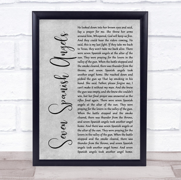 Ray Charles & Willie Nelson Seven Spanish Angels Grey Rustic Script Song Lyric Wall Art Print