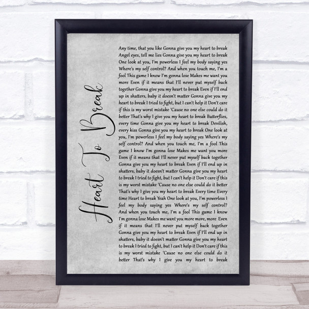 Kim Petras Heart To Break Grey Rustic Script Song Lyric Wall Art Print