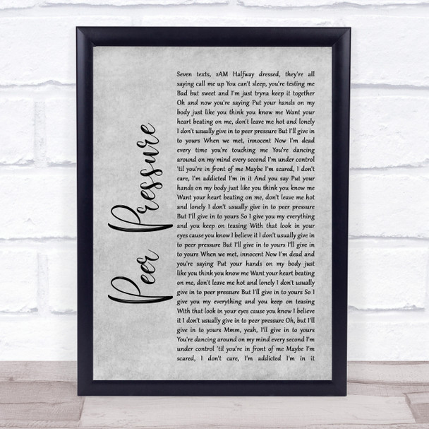 James Bay Peer Pressure Grey Rustic Script Song Lyric Wall Art Print