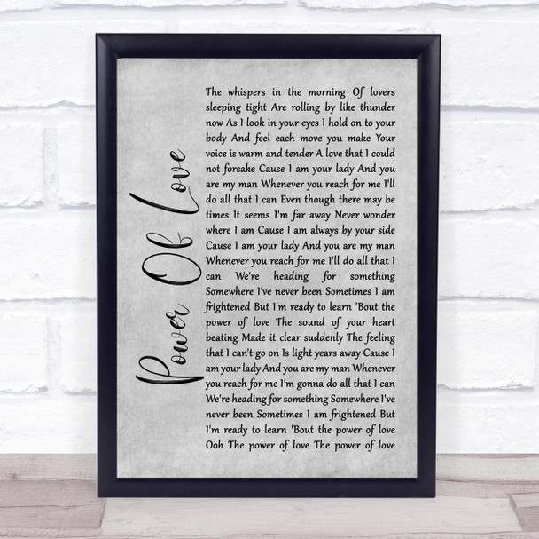 Jennifer Rush Power Of Love Grey Rustic Script Song Lyric Wall Art Print