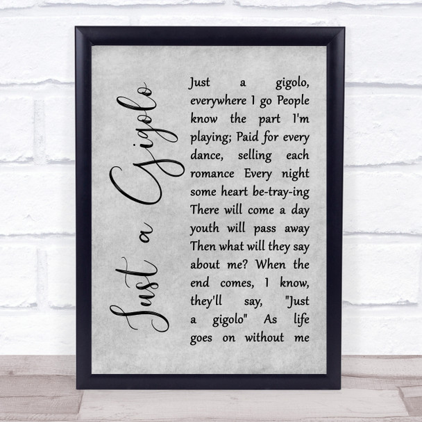 Louis Armstrong Just a Gigolo Grey Rustic Script Song Lyric Wall Art Print