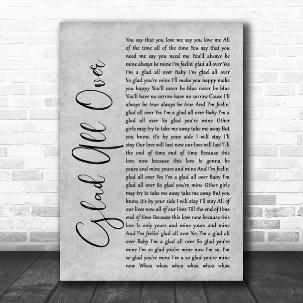 The Dave Clark Five Glad All Over Grey Rustic Script Song Lyric Wall Art Print