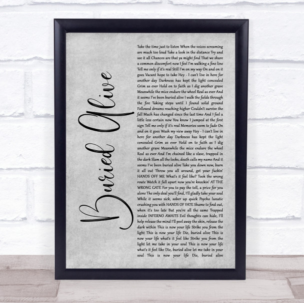 Avenged Sevenfold Buried Alive Grey Rustic Script Song Lyric Wall Art Print