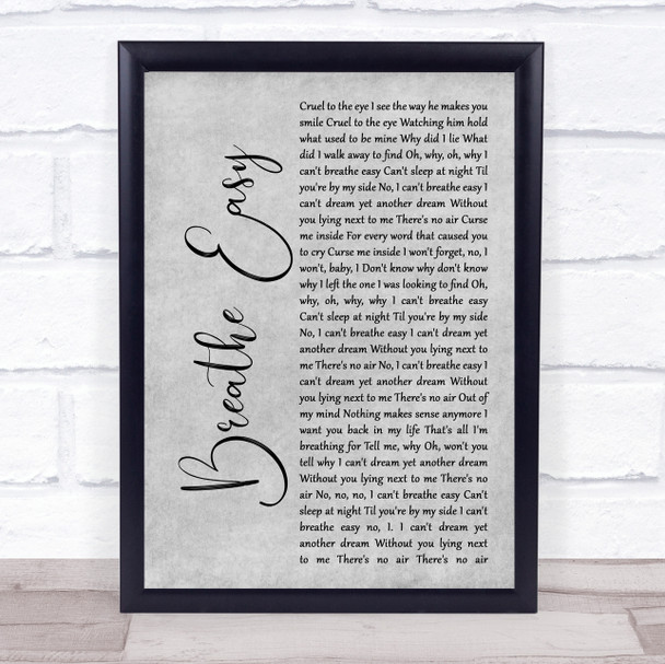 Blue Breathe Easy Grey Rustic Script Song Lyric Wall Art Print