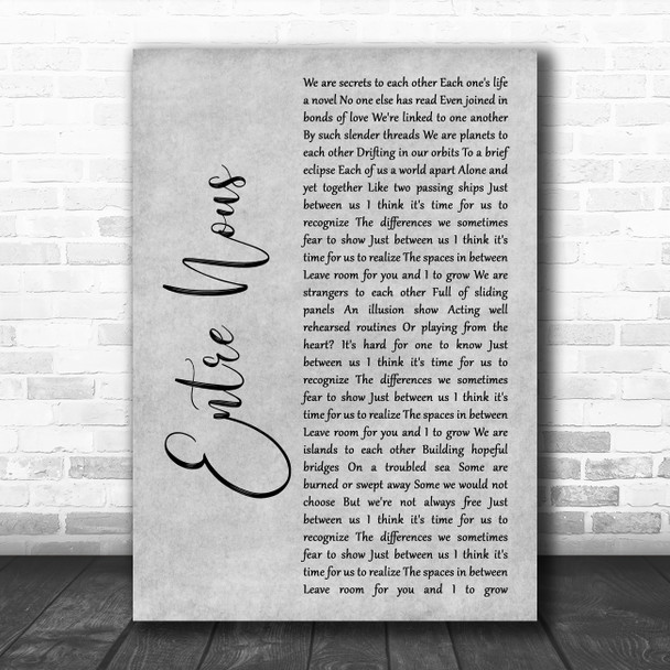 Rush Entre Nous Grey Rustic Script Song Lyric Wall Art Print