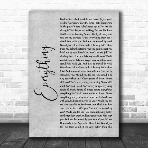 Lifehouse Everything Grey Rustic Script Song Lyric Wall Art Print