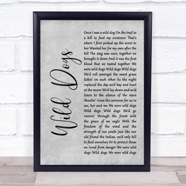 Colter Wall Wild Dogs Grey Rustic Script Song Lyric Wall Art Print