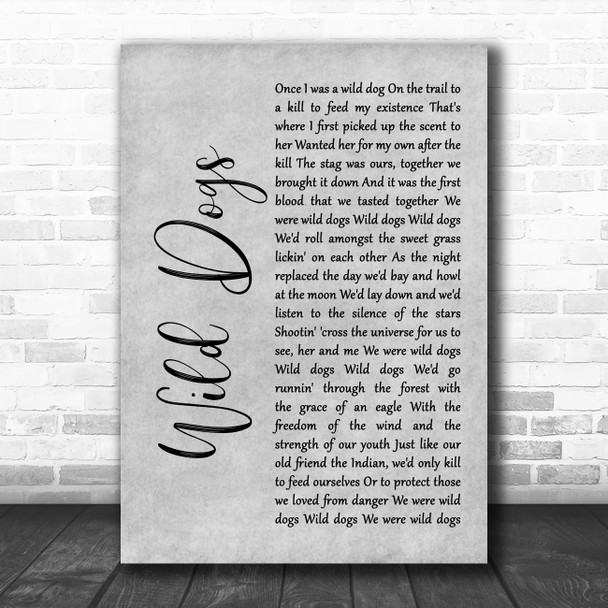 Colter Wall Wild Dogs Grey Rustic Script Song Lyric Wall Art Print