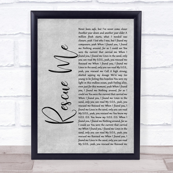 Marshmello Rescue Me Grey Rustic Script Song Lyric Wall Art Print