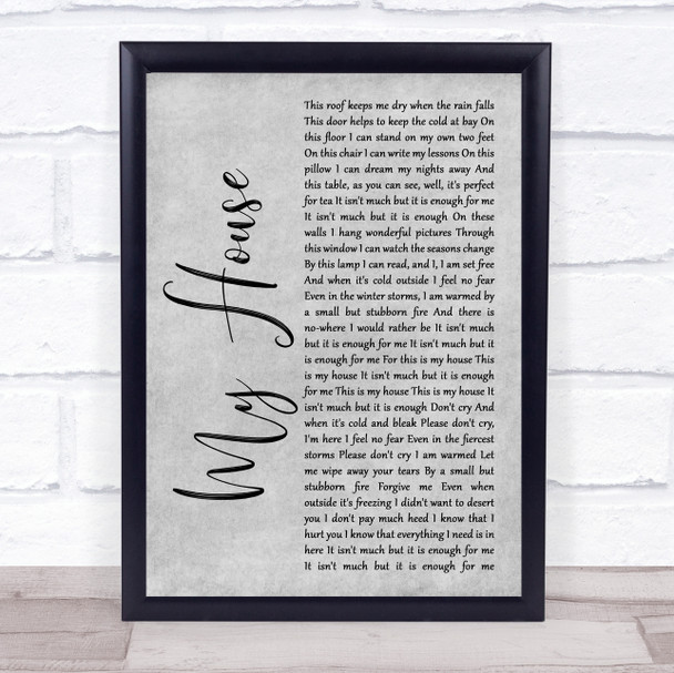 Matilda The Musical My House Grey Rustic Script Song Lyric Wall Art Print