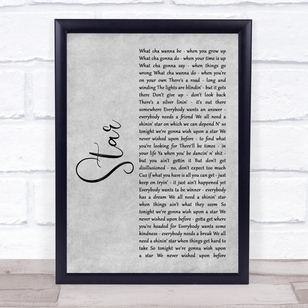 Bryan Adams Star Grey Rustic Script Song Lyric Wall Art Print