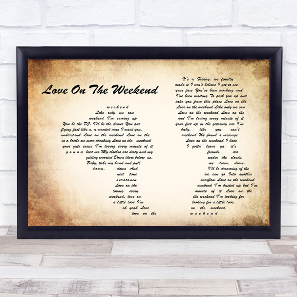 John Mayer Love On The Weekend Man Lady Couple Song Lyric Wall Art Print
