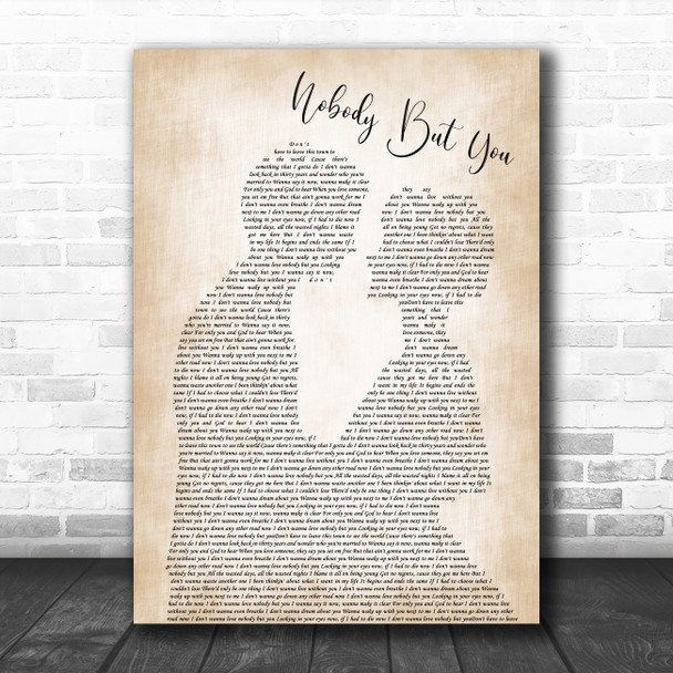 Blake Shelton Nobody But You Man Lady Bride Groom Wedding Song Lyric Wall Art Print