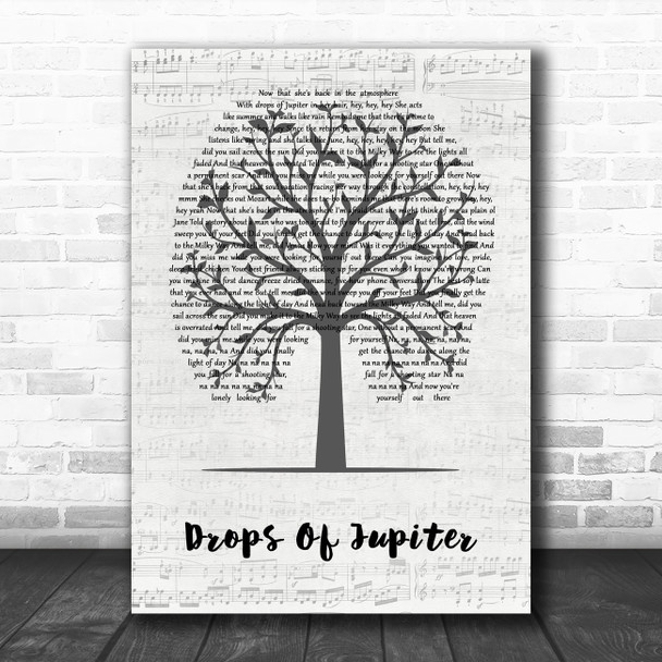 Train Drops Of Jupiter Music Script Tree Song Lyric Wall Art Print