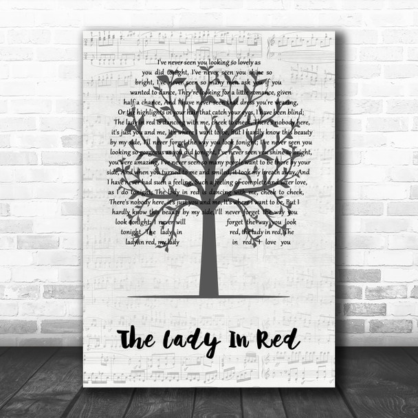 Chris De Burgh The Lady In Red Music Script Tree Song Lyric Wall Art Print