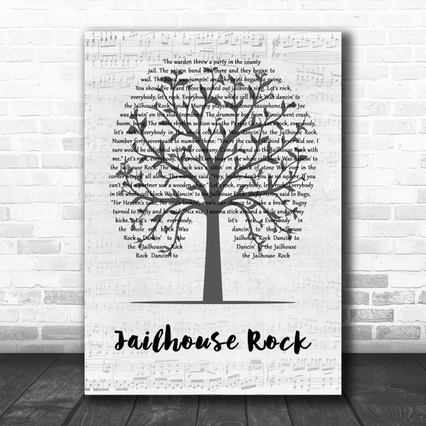 Elvis Presley Jailhouse Rock Music Script Tree Song Lyric Wall Art Print