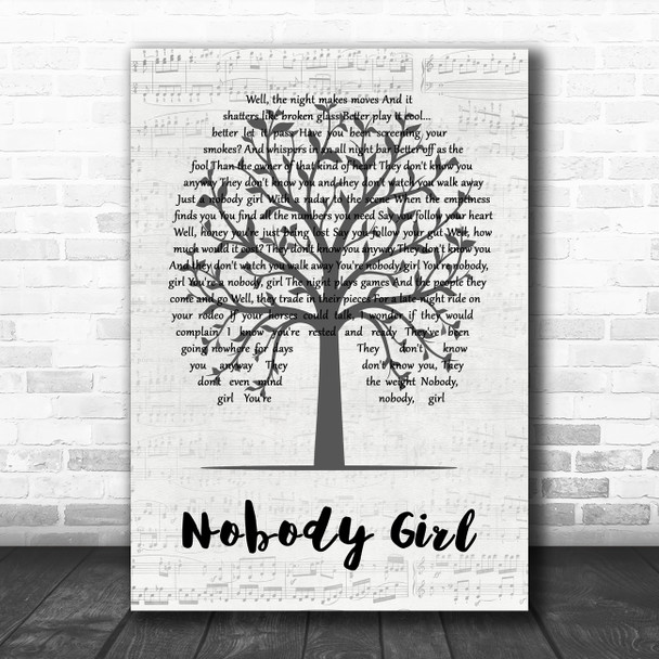 Ryan Adams Nobody Girl Music Script Tree Song Lyric Wall Art Print