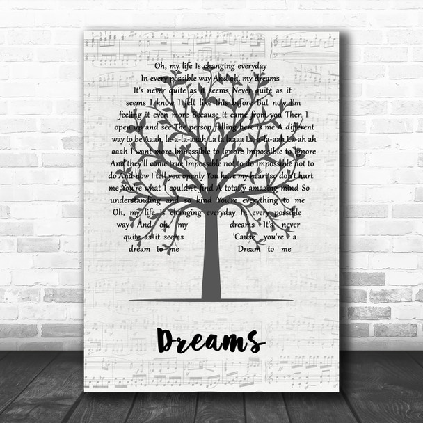 The Cranberries Dreams Music Script Tree Song Lyric Wall Art Print