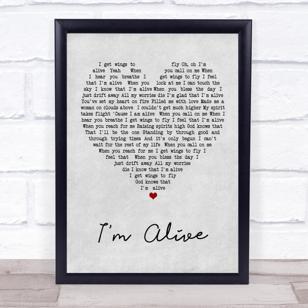 Celine Dion I'm Alive Grey Heart Song Lyric Music Wall Art Print