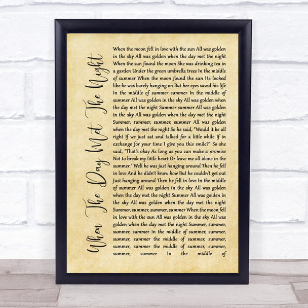 Panic! At The Disco When The Day Met The Night Rustic Script Song Lyric Wall Art Print