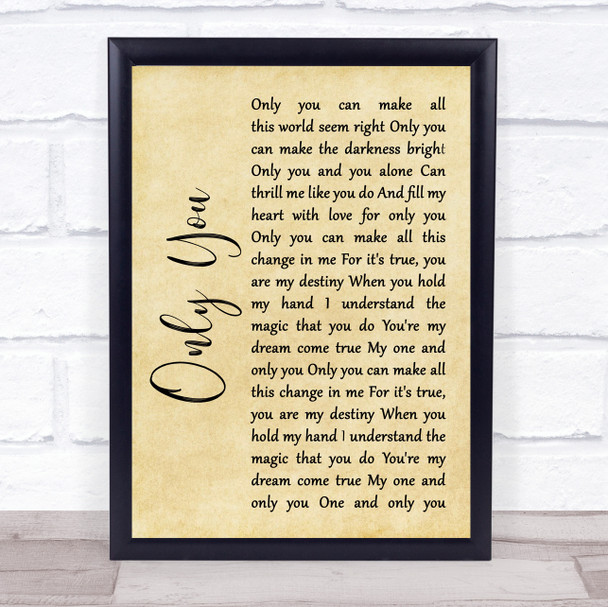 The Platters Only You (And You Alone) Rustic Script Song Lyric Wall Art Print