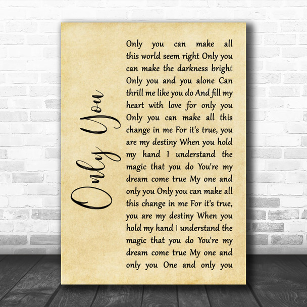 The Platters Only You (And You Alone) Rustic Script Song Lyric Wall Art Print