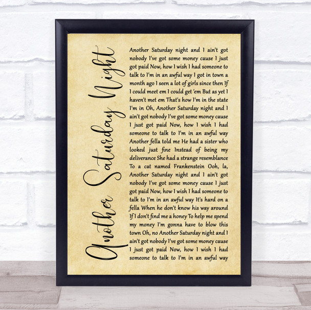 Cat Stevens Another Saturday Night Rustic Script Song Lyric Wall Art Print