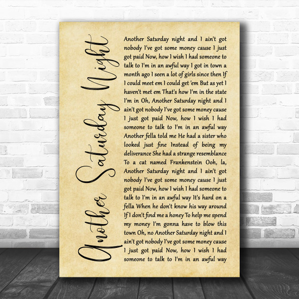 Cat Stevens Another Saturday Night Rustic Script Song Lyric Wall Art Print