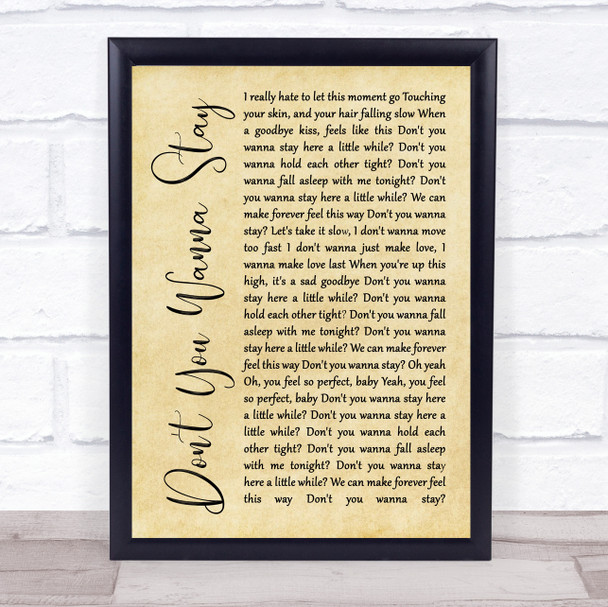 Jason Aldean Ft Kelly Clarkson Don't You Wanna Stay Rustic Script Song Lyric Wall Art Print