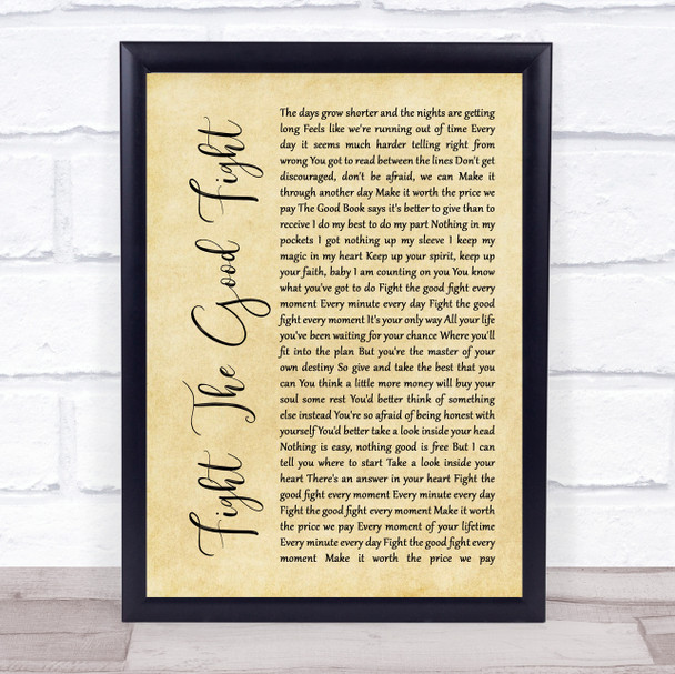 Triumph Fight The Good Fight Rustic Script Song Lyric Wall Art Print