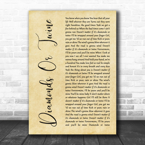 Ryan Hurd Diamonds Or Twine Rustic Script Song Lyric Wall Art Print