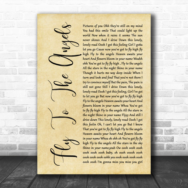 Slaughter Fly To The Angels Rustic Script Song Lyric Wall Art Print