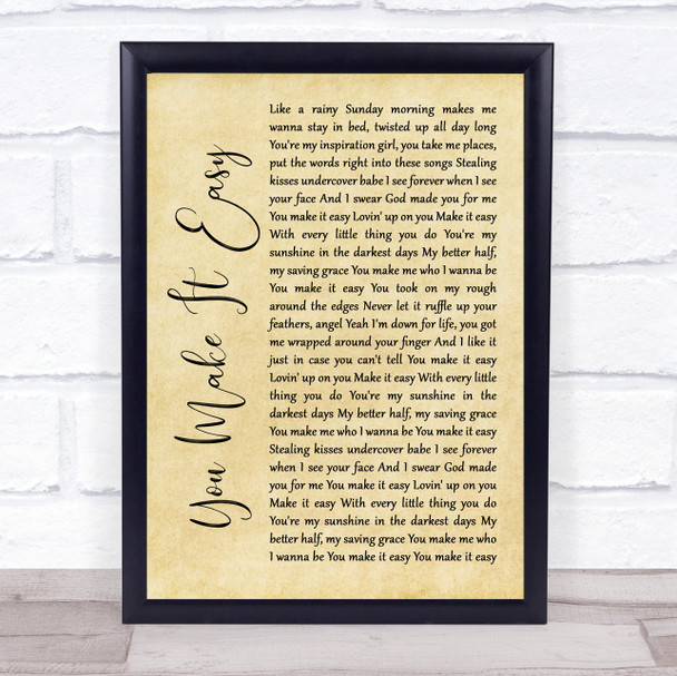 Jason Aldean You Make It Easy Rustic Script Song Lyric Wall Art Print