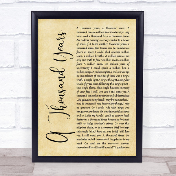 Sting A Thousand Years Rustic Script Song Lyric Wall Art Print