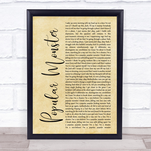 Falling In Reverse Popular Monster Rustic Script Song Lyric Wall Art Print