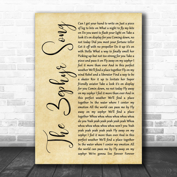 Red Hot Chili Peppers The Zephyr Song Rustic Script Song Lyric Wall Art Print