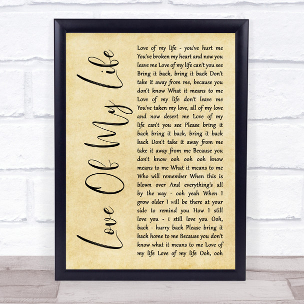 Scorpions Love Of My Life Rustic Script Song Lyric Wall Art Print