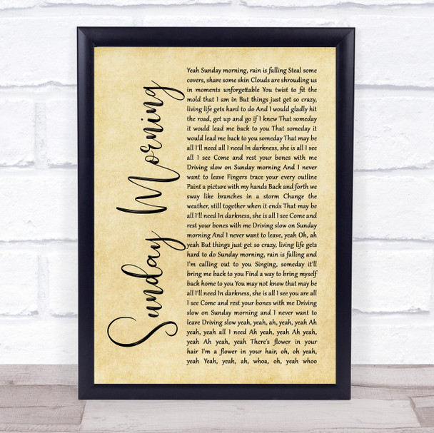 Maroon 5 Sunday Morning Rustic Script Song Lyric Wall Art Print