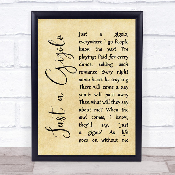 Louis Armstrong Just a Gigolo Rustic Script Song Lyric Wall Art Print