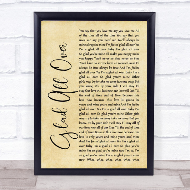 The Dave Clark Five Glad All Over Rustic Script Song Lyric Wall Art Print