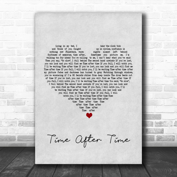 Cyndi Lauper Time After Time Grey Heart Song Lyric Music Wall Art Print