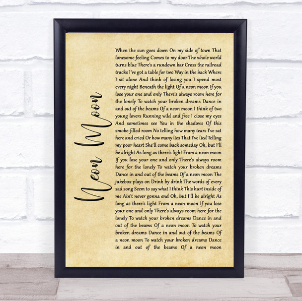 Brooks & Dunn Neon Moon Rustic Script Song Lyric Wall Art Print